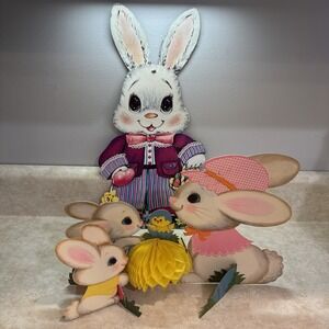 Vintage Easter Die Cut And Honeycomb Center Piece  Some Pieces Missing See Photo